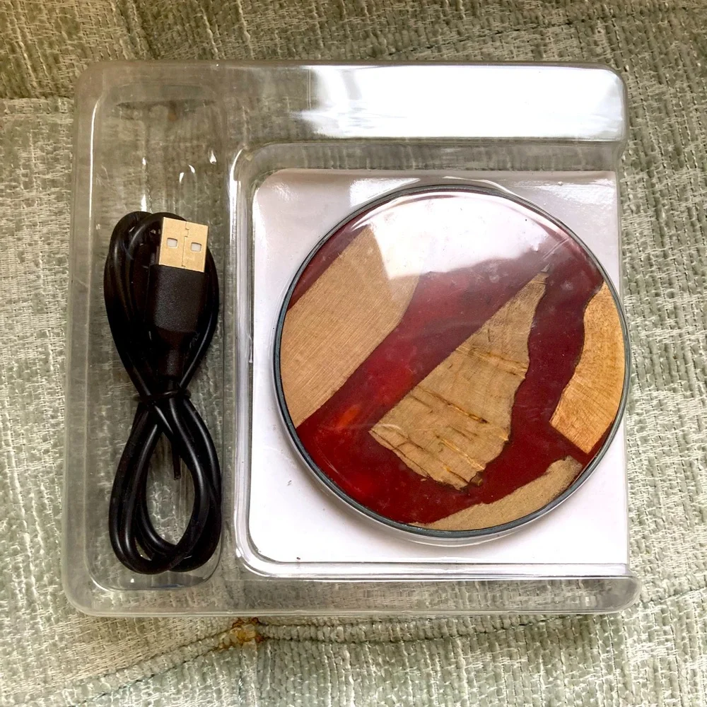 NWT Cordless Charger Green & Brown Wood | Fast Wireless Charger